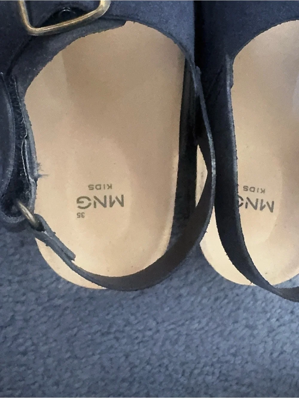 MANGO Kids Navy Suede Double Buckle Sandals